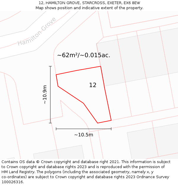 12, HAMILTON GROVE, STARCROSS, EXETER, EX6 8EW: Plot and title map