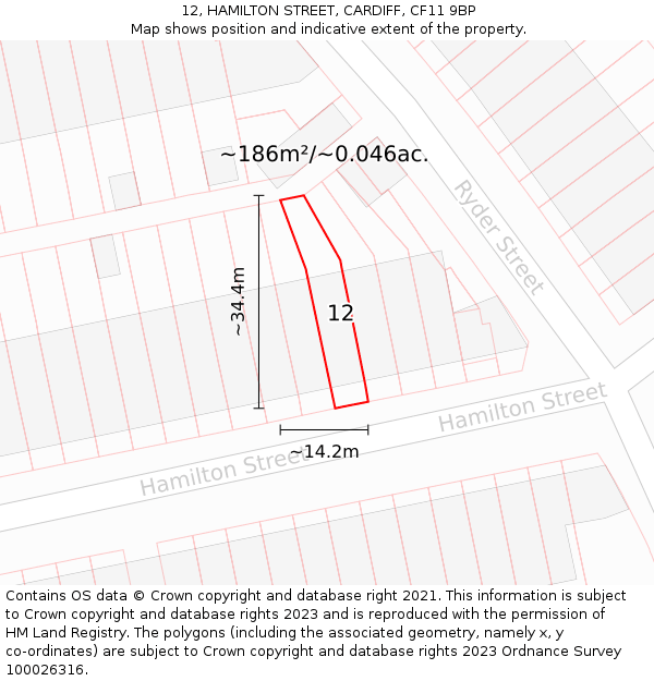 12, HAMILTON STREET, CARDIFF, CF11 9BP: Plot and title map