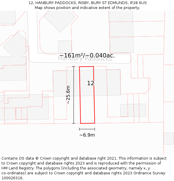 12, HANBURY PADDOCKS, RISBY, BURY ST EDMUNDS, IP28 6US: Plot and title map