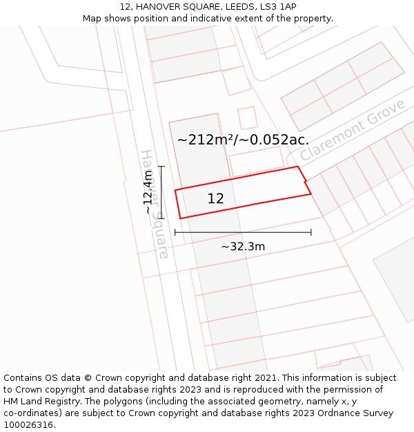 12, HANOVER SQUARE, LEEDS, LS3 1AP: Plot and title map