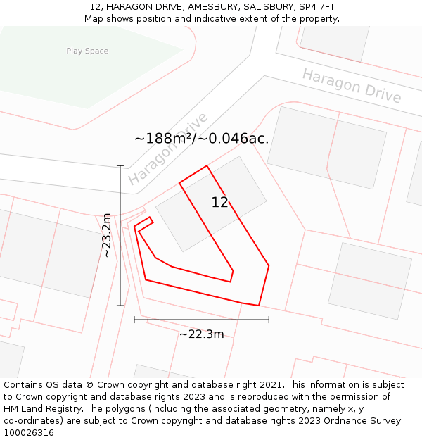 12, HARAGON DRIVE, AMESBURY, SALISBURY, SP4 7FT: Plot and title map