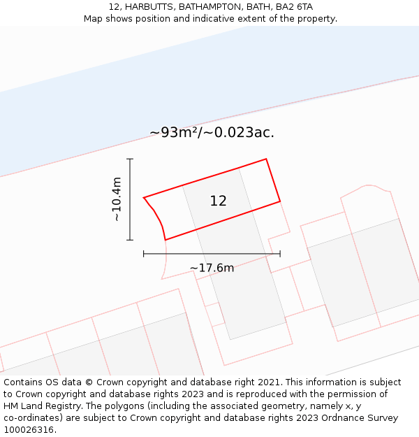12, HARBUTTS, BATHAMPTON, BATH, BA2 6TA: Plot and title map