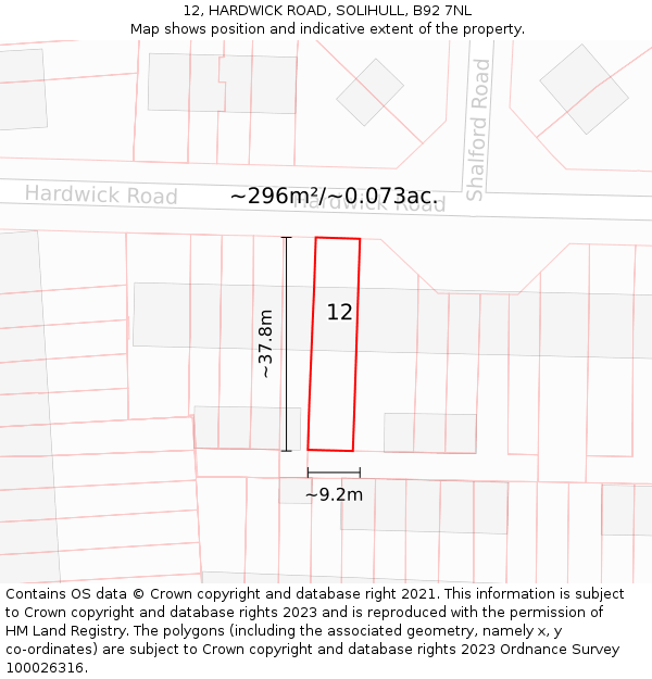 12, HARDWICK ROAD, SOLIHULL, B92 7NL: Plot and title map