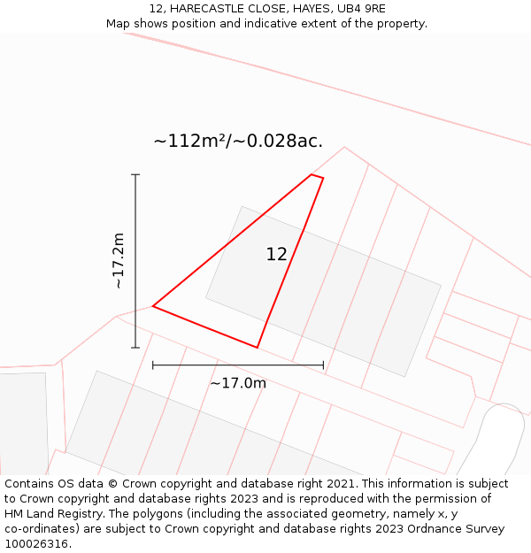 12, HARECASTLE CLOSE, HAYES, UB4 9RE: Plot and title map
