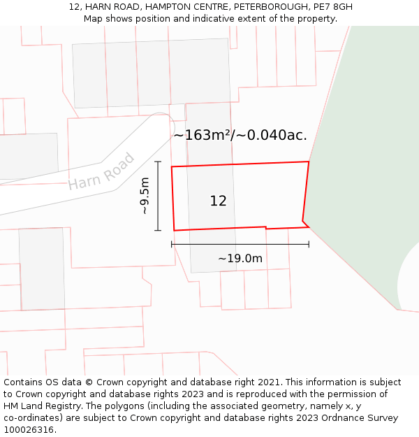 12, HARN ROAD, HAMPTON CENTRE, PETERBOROUGH, PE7 8GH: Plot and title map