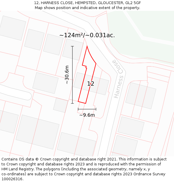 12, HARNESS CLOSE, HEMPSTED, GLOUCESTER, GL2 5GF: Plot and title map