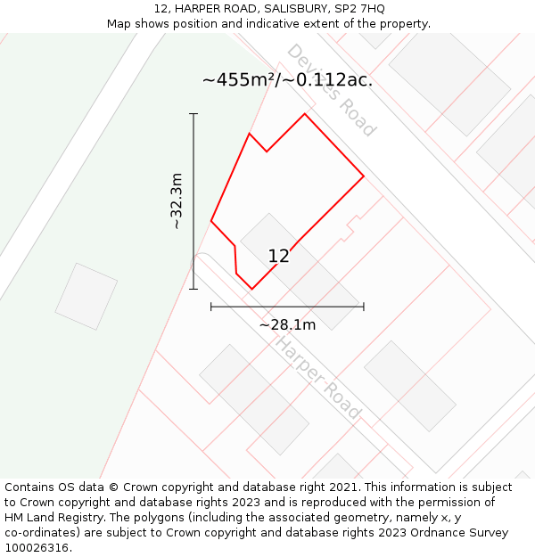 12, HARPER ROAD, SALISBURY, SP2 7HQ: Plot and title map