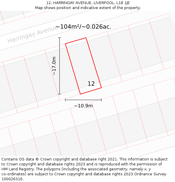 12, HARRINGAY AVENUE, LIVERPOOL, L18 1JE: Plot and title map