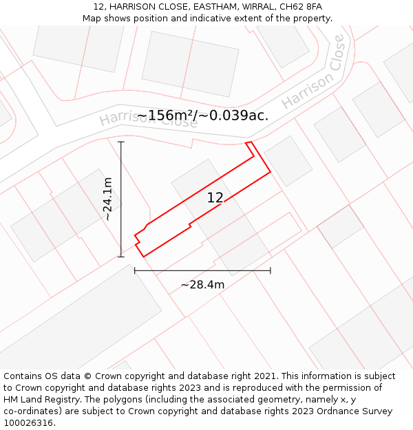 12, HARRISON CLOSE, EASTHAM, WIRRAL, CH62 8FA: Plot and title map