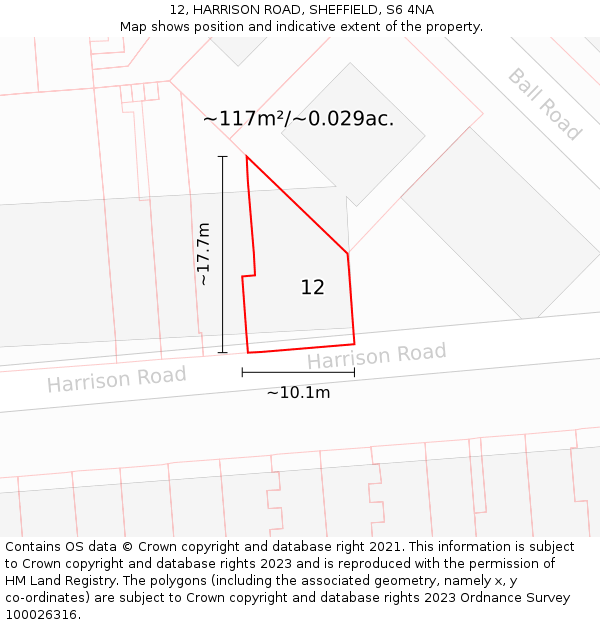 12, HARRISON ROAD, SHEFFIELD, S6 4NA: Plot and title map