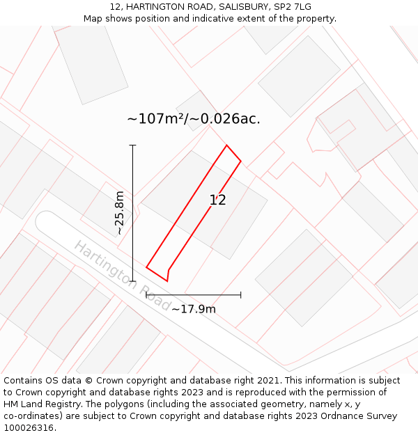12, HARTINGTON ROAD, SALISBURY, SP2 7LG: Plot and title map