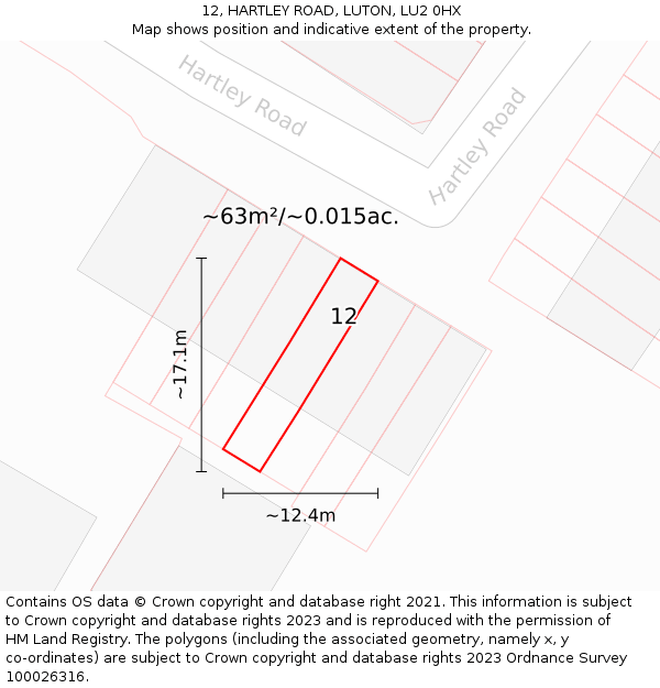 12, HARTLEY ROAD, LUTON, LU2 0HX: Plot and title map