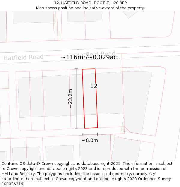 12, HATFIELD ROAD, BOOTLE, L20 9EP: Plot and title map