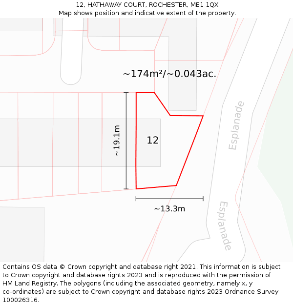 12, HATHAWAY COURT, ROCHESTER, ME1 1QX: Plot and title map