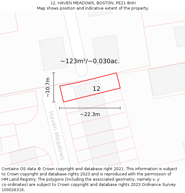 12, HAVEN MEADOWS, BOSTON, PE21 8HH: Plot and title map