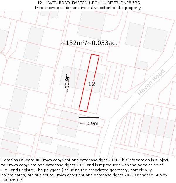 12, HAVEN ROAD, BARTON-UPON-HUMBER, DN18 5BS: Plot and title map