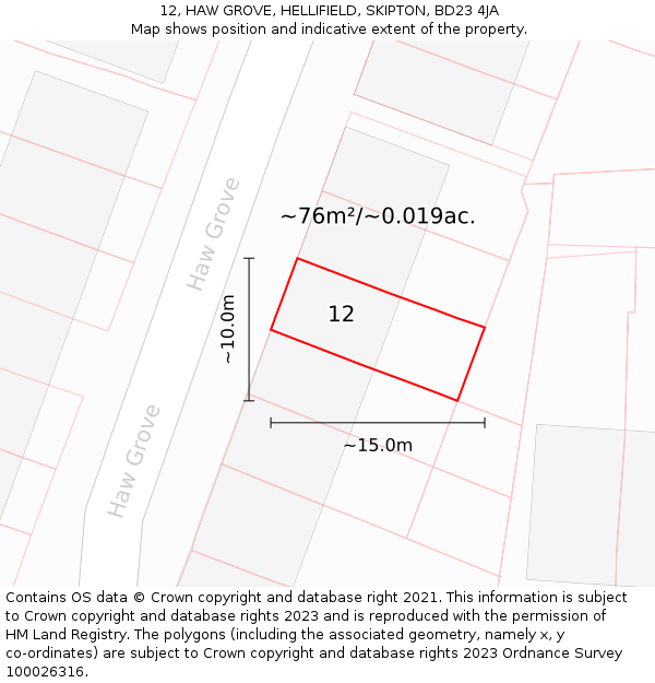 12, HAW GROVE, HELLIFIELD, SKIPTON, BD23 4JA: Plot and title map