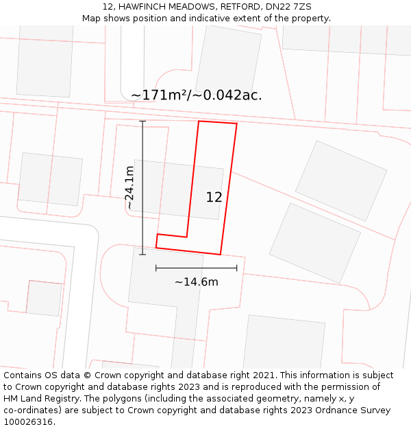 12, HAWFINCH MEADOWS, RETFORD, DN22 7ZS: Plot and title map