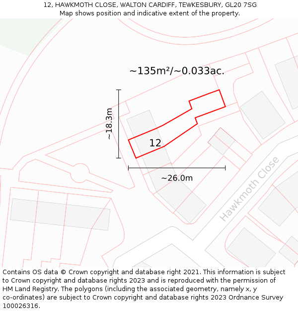 12, HAWKMOTH CLOSE, WALTON CARDIFF, TEWKESBURY, GL20 7SG: Plot and title map