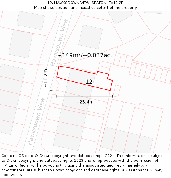12, HAWKSDOWN VIEW, SEATON, EX12 2BJ: Plot and title map