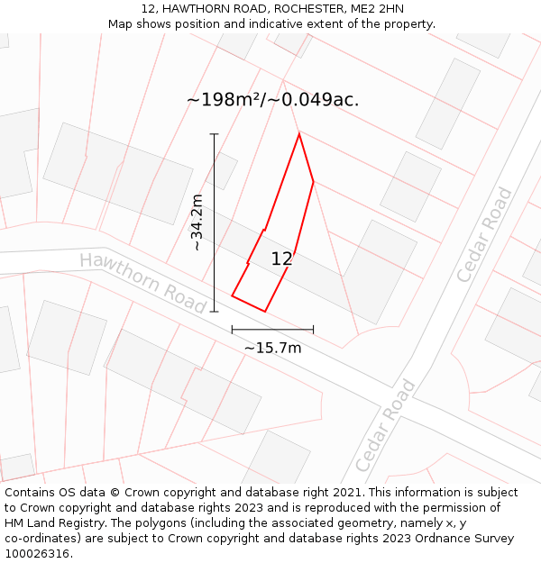 12, HAWTHORN ROAD, ROCHESTER, ME2 2HN: Plot and title map