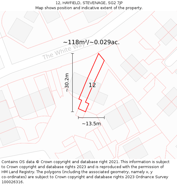 12, HAYFIELD, STEVENAGE, SG2 7JP: Plot and title map