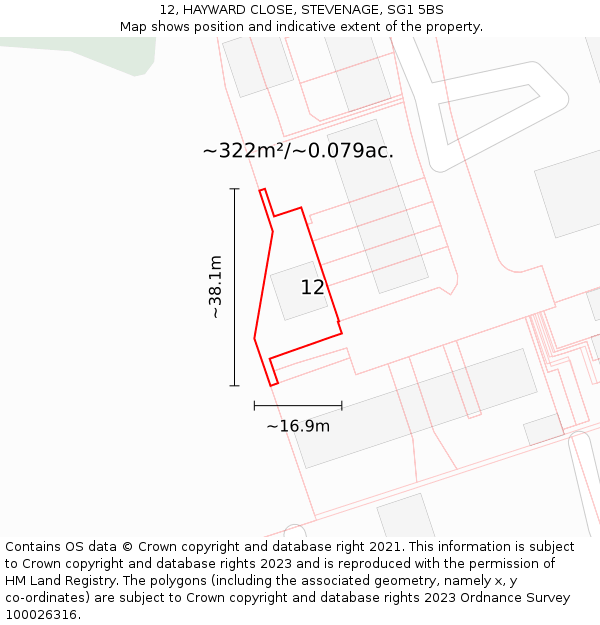 12, HAYWARD CLOSE, STEVENAGE, SG1 5BS: Plot and title map
