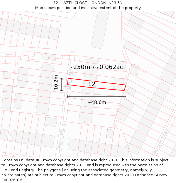 12, HAZEL CLOSE, LONDON, N13 5NJ: Plot and title map