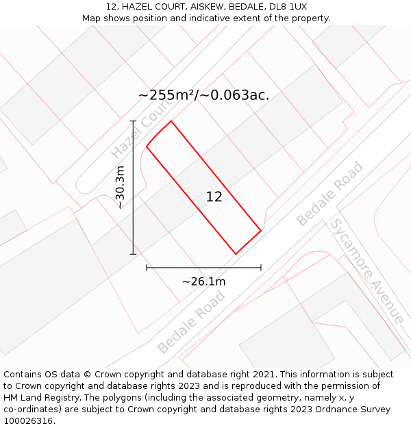 12, HAZEL COURT, AISKEW, BEDALE, DL8 1UX: Plot and title map