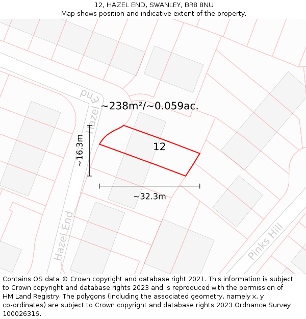 12, HAZEL END, SWANLEY, BR8 8NU: Plot and title map