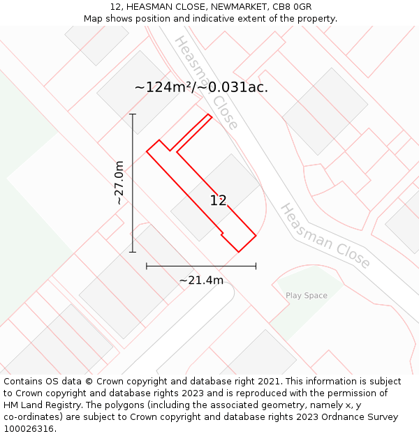 12, HEASMAN CLOSE, NEWMARKET, CB8 0GR: Plot and title map