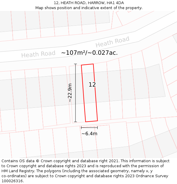12, HEATH ROAD, HARROW, HA1 4DA: Plot and title map