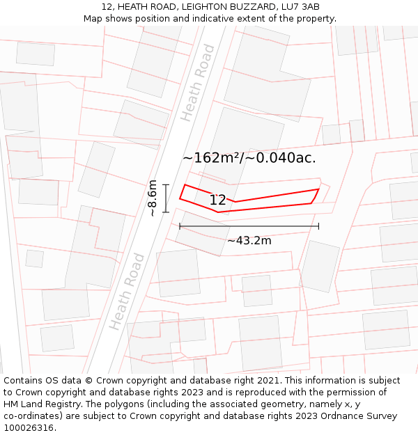 12, HEATH ROAD, LEIGHTON BUZZARD, LU7 3AB: Plot and title map