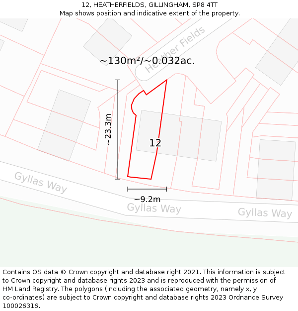 12, HEATHERFIELDS, GILLINGHAM, SP8 4TT: Plot and title map