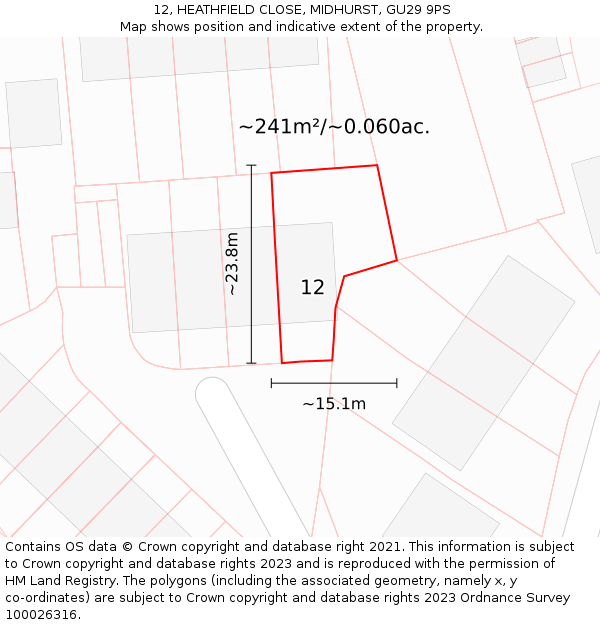 12, HEATHFIELD CLOSE, MIDHURST, GU29 9PS: Plot and title map