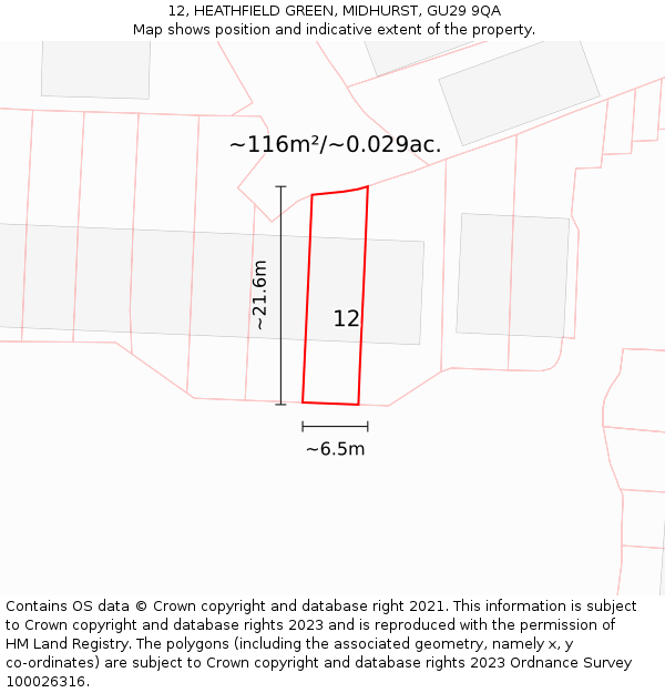 12, HEATHFIELD GREEN, MIDHURST, GU29 9QA: Plot and title map