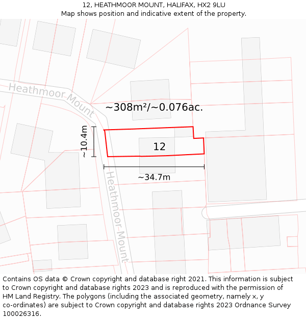 12, HEATHMOOR MOUNT, HALIFAX, HX2 9LU: Plot and title map