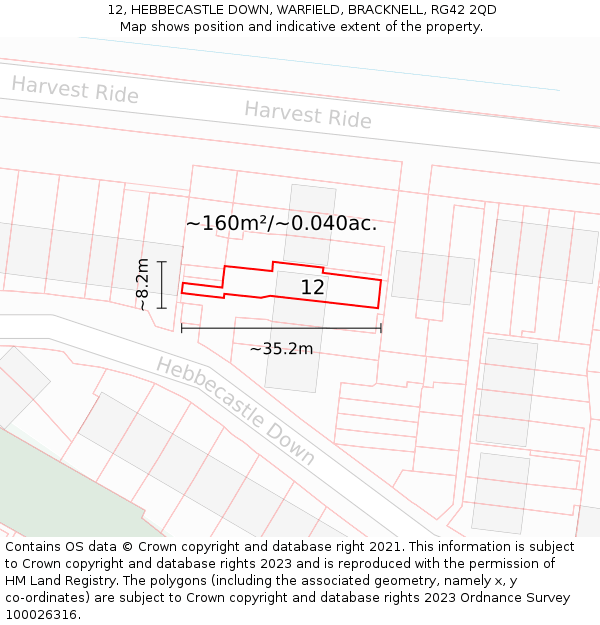 12, HEBBECASTLE DOWN, WARFIELD, BRACKNELL, RG42 2QD: Plot and title map