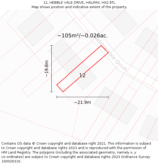 12, HEBBLE VALE DRIVE, HALIFAX, HX2 8TL: Plot and title map