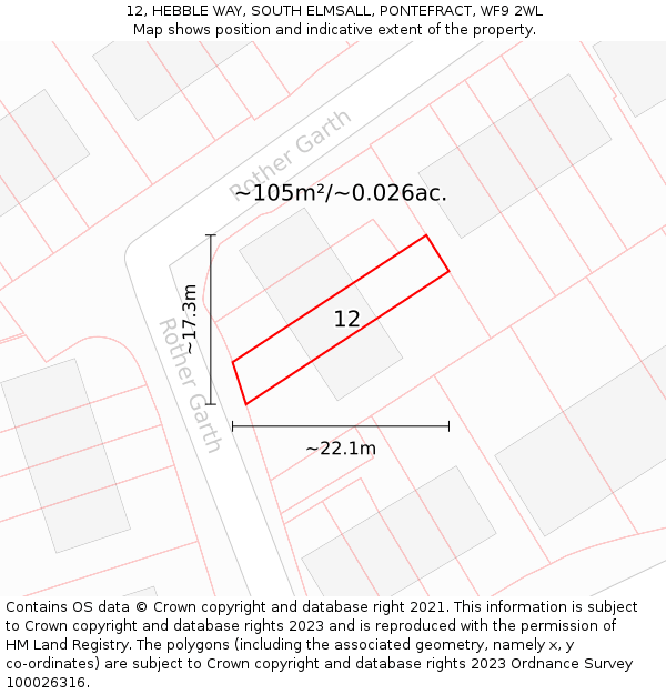 12, HEBBLE WAY, SOUTH ELMSALL, PONTEFRACT, WF9 2WL: Plot and title map
