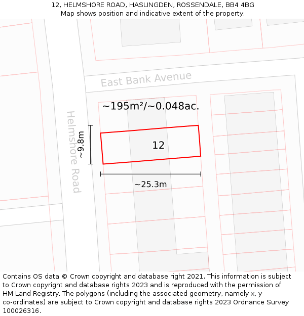12, HELMSHORE ROAD, HASLINGDEN, ROSSENDALE, BB4 4BG: Plot and title map