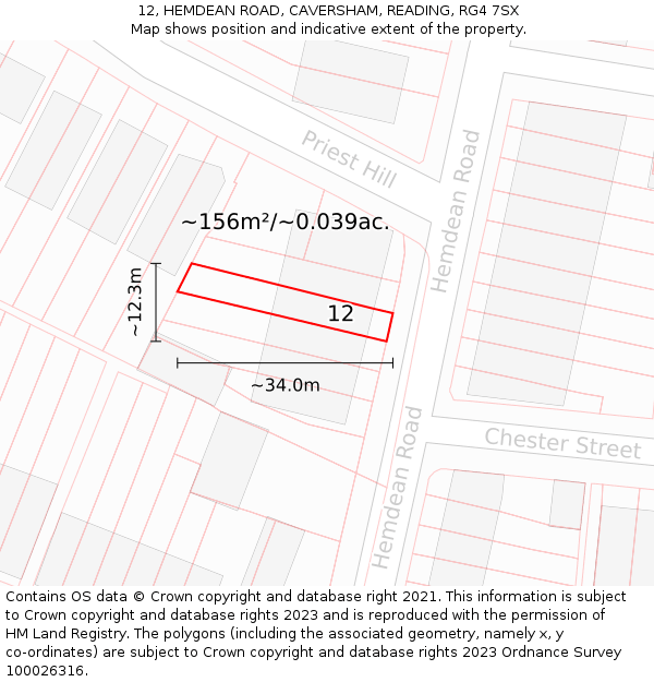 12, HEMDEAN ROAD, CAVERSHAM, READING, RG4 7SX: Plot and title map