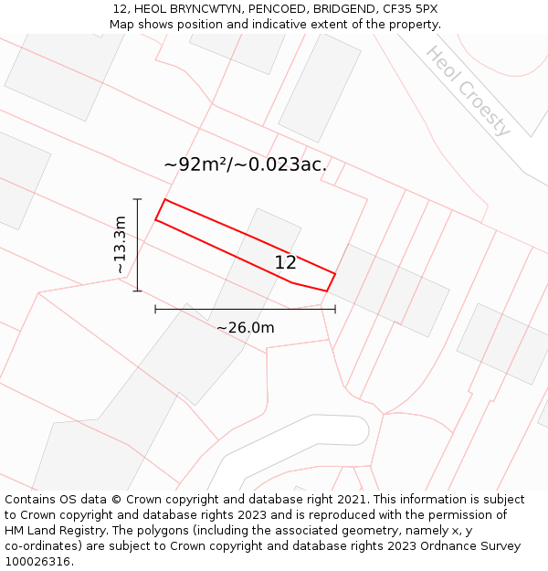 12, HEOL BRYNCWTYN, PENCOED, BRIDGEND, CF35 5PX: Plot and title map