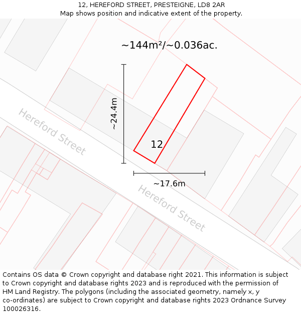 12, HEREFORD STREET, PRESTEIGNE, LD8 2AR: Plot and title map