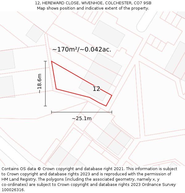 12, HEREWARD CLOSE, WIVENHOE, COLCHESTER, CO7 9SB: Plot and title map