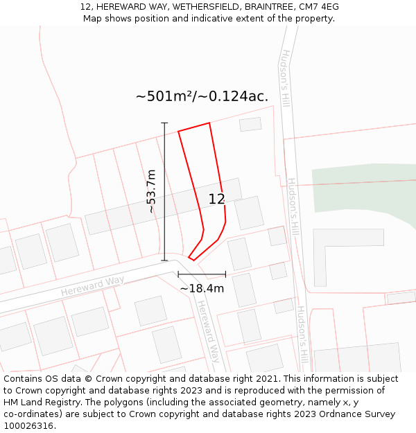 12, HEREWARD WAY, WETHERSFIELD, BRAINTREE, CM7 4EG: Plot and title map