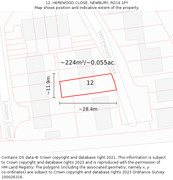12, HEREWOOD CLOSE, NEWBURY, RG14 1PY: Plot and title map