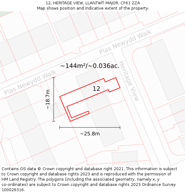 12, HERITAGE VIEW, LLANTWIT MAJOR, CF61 2ZA: Plot and title map