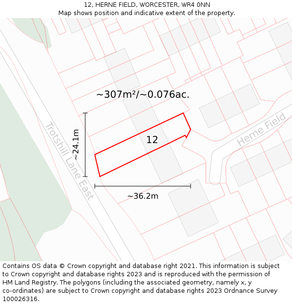 12, HERNE FIELD, WORCESTER, WR4 0NN: Plot and title map