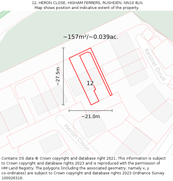 12, HERON CLOSE, HIGHAM FERRERS, RUSHDEN, NN10 8LN: Plot and title map